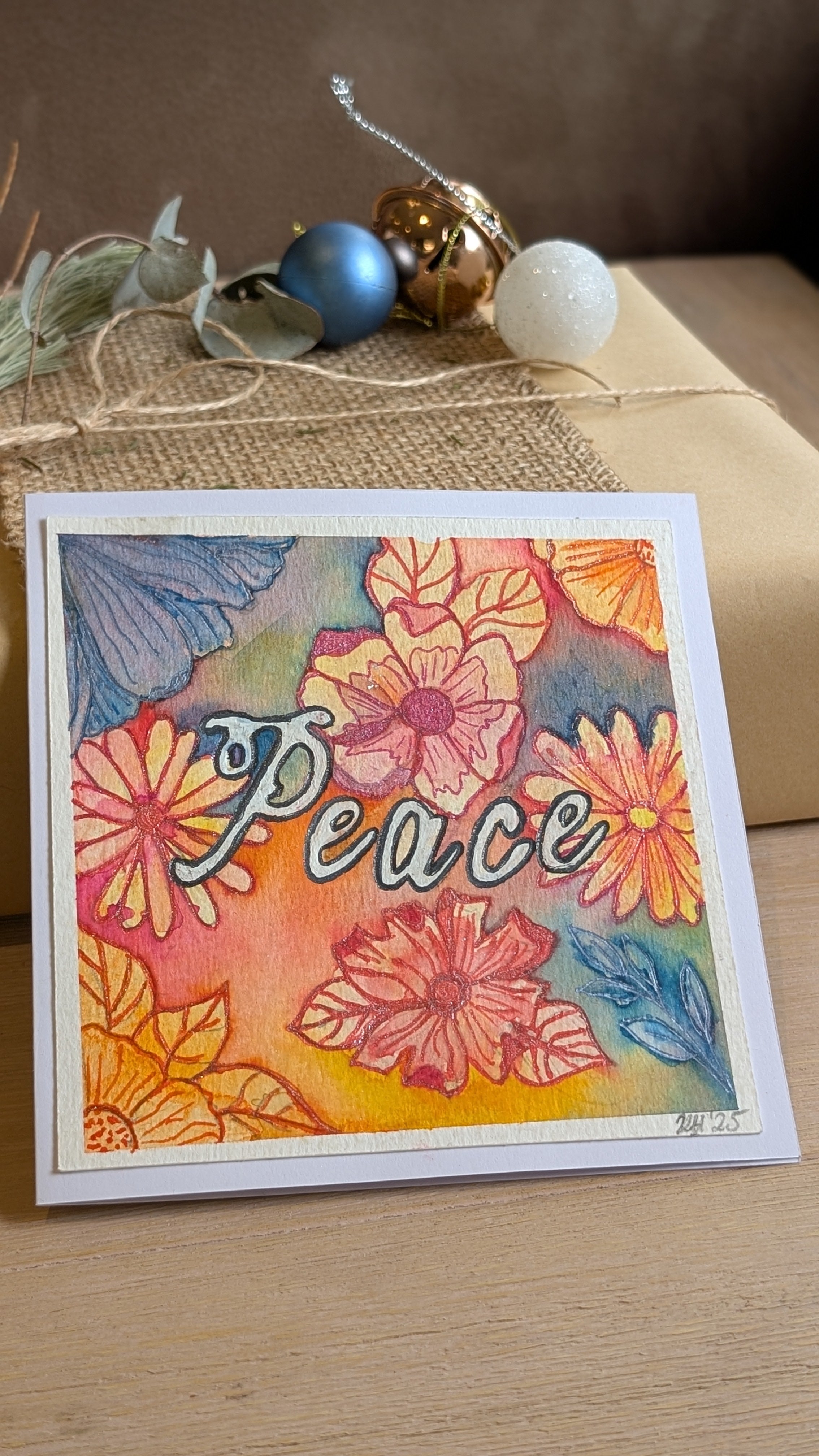 “Peace” Christmas Card – Original Floral Watercolour & Ink
