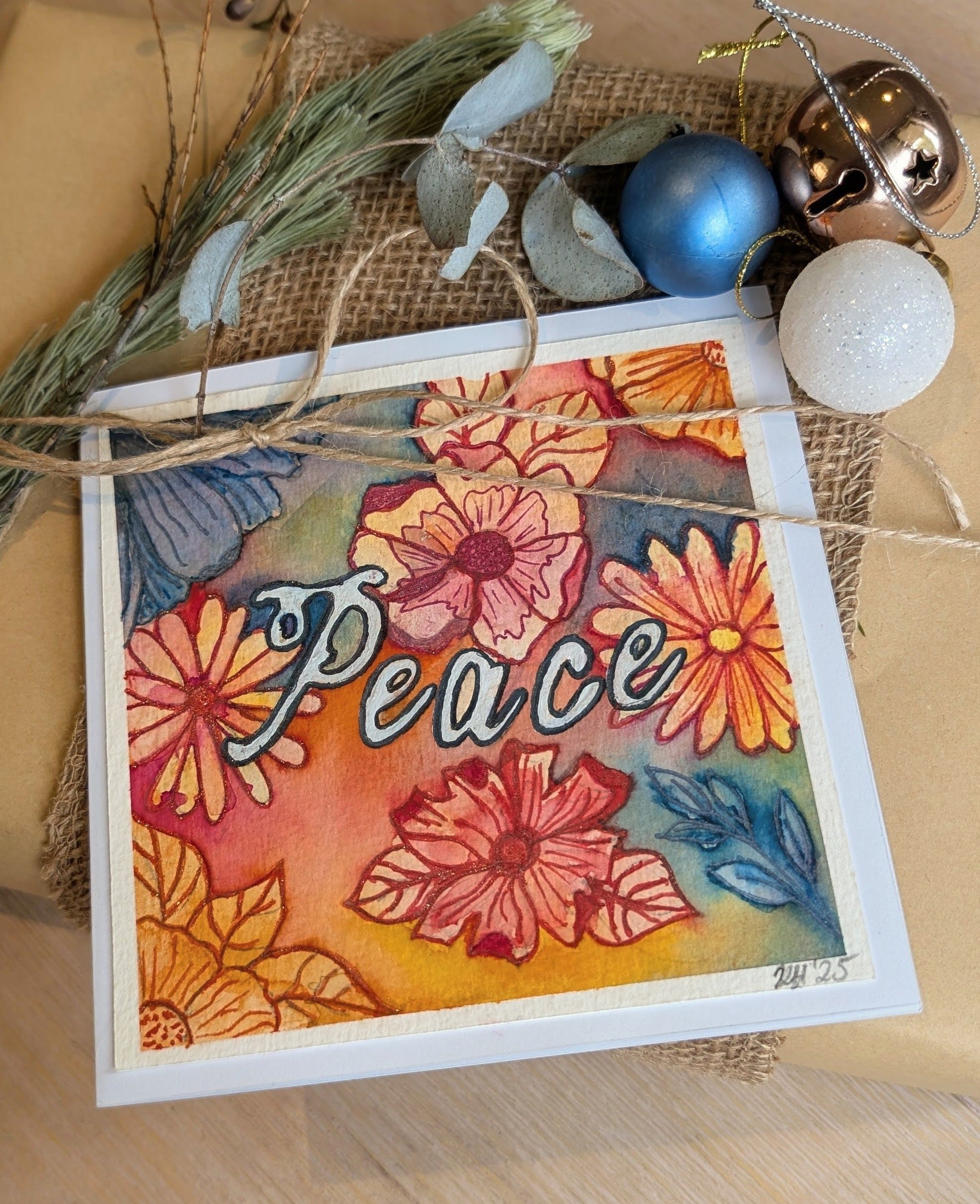 “Peace” Christmas Card – Original Floral Watercolour & Ink
