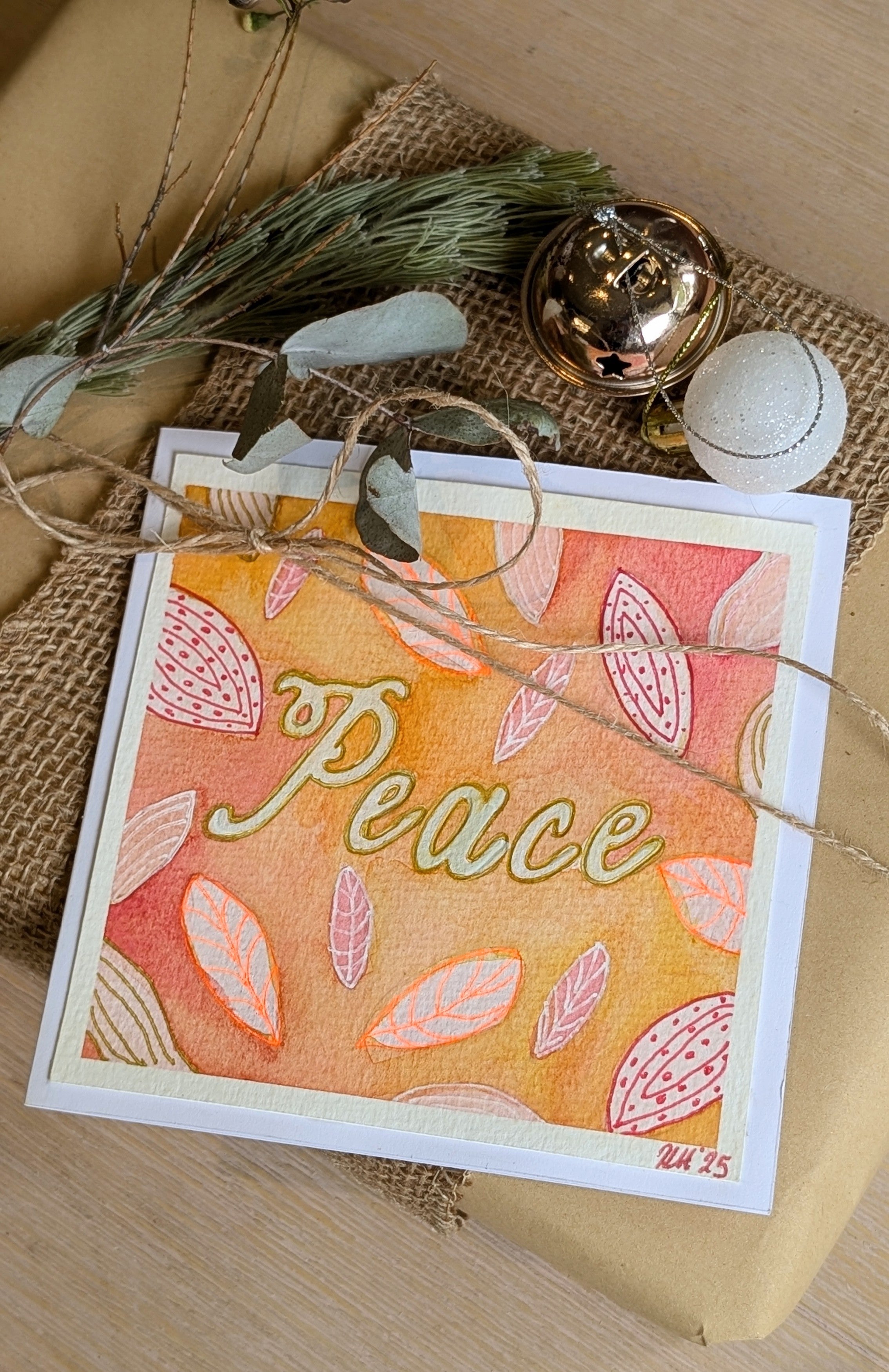 “Peace” Christmas Card – Original Floral Watercolour & Ink