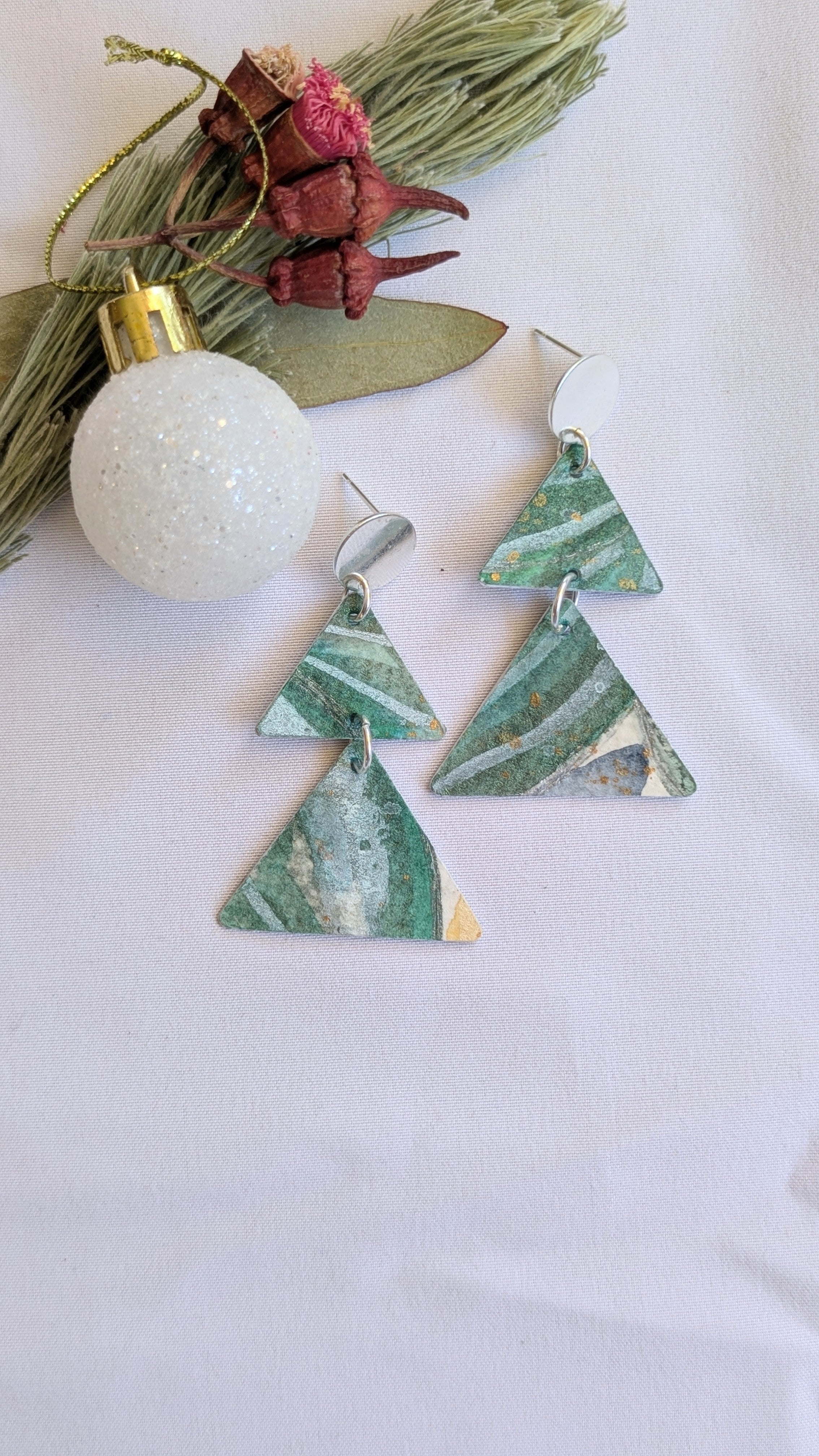 Christmas Tree Earrings – Hand-Painted Sustainable Paper Jewellery