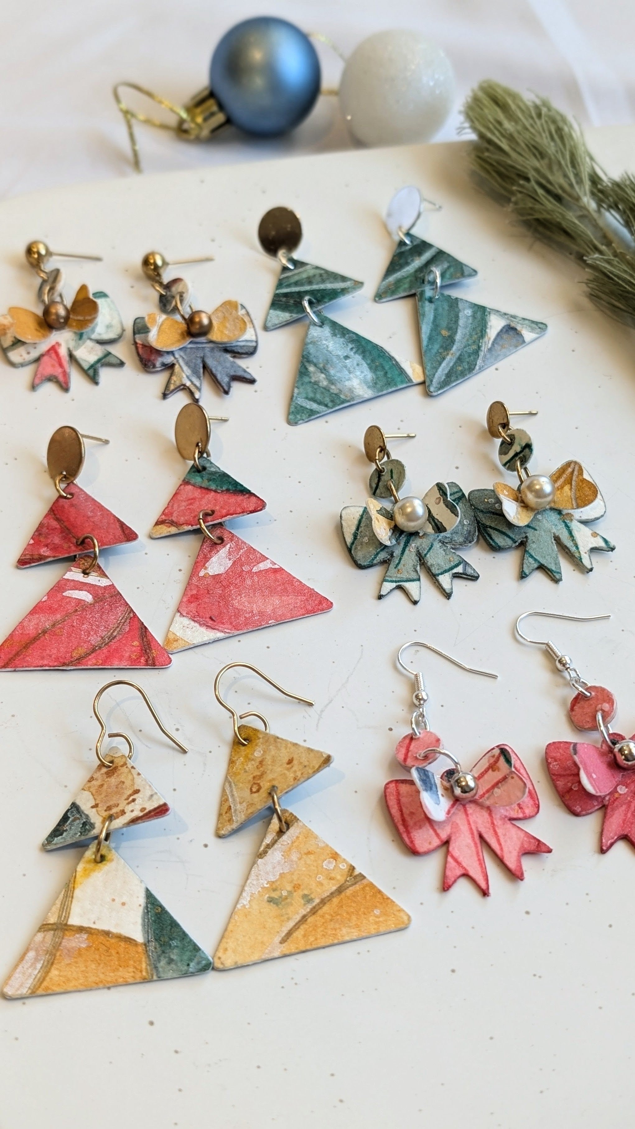 Christmas Tree Earrings – Hand-Painted Sustainable Paper Jewellery
