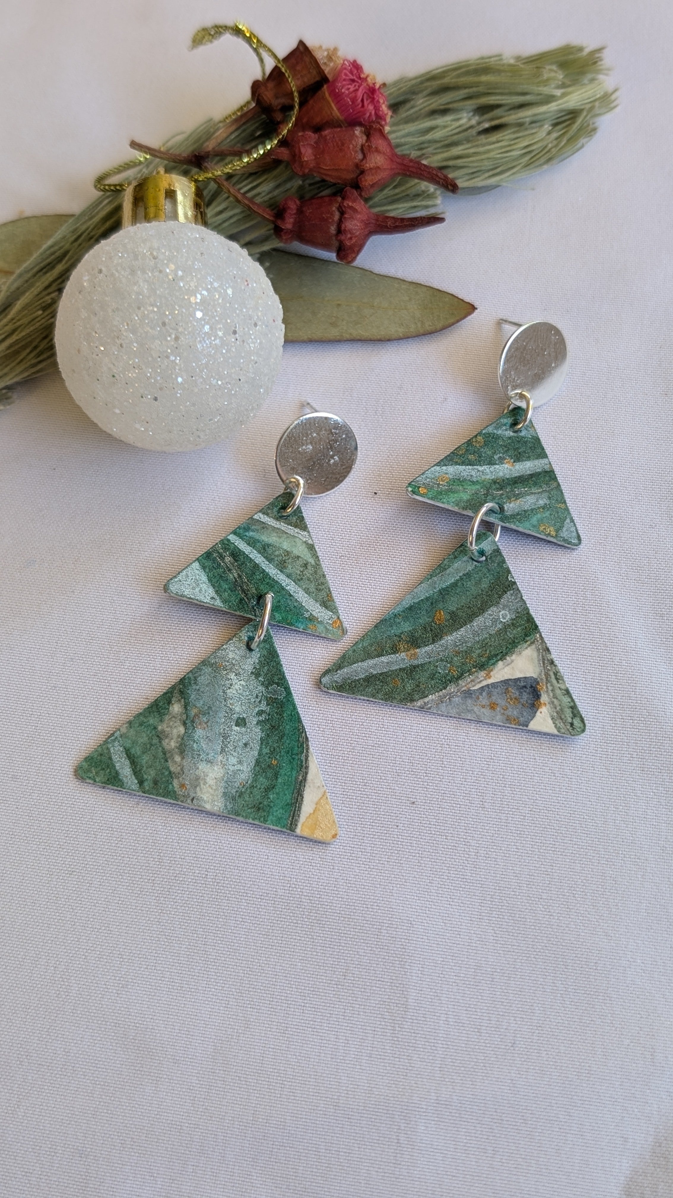 Christmas Tree Earrings – Hand-Painted Sustainable Paper Jewellery