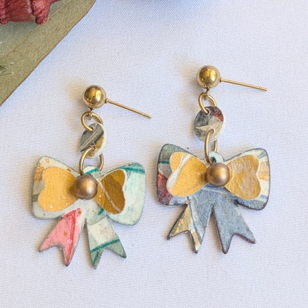 Christmas Bow Earrings – Hand-Painted Paper Jewellery