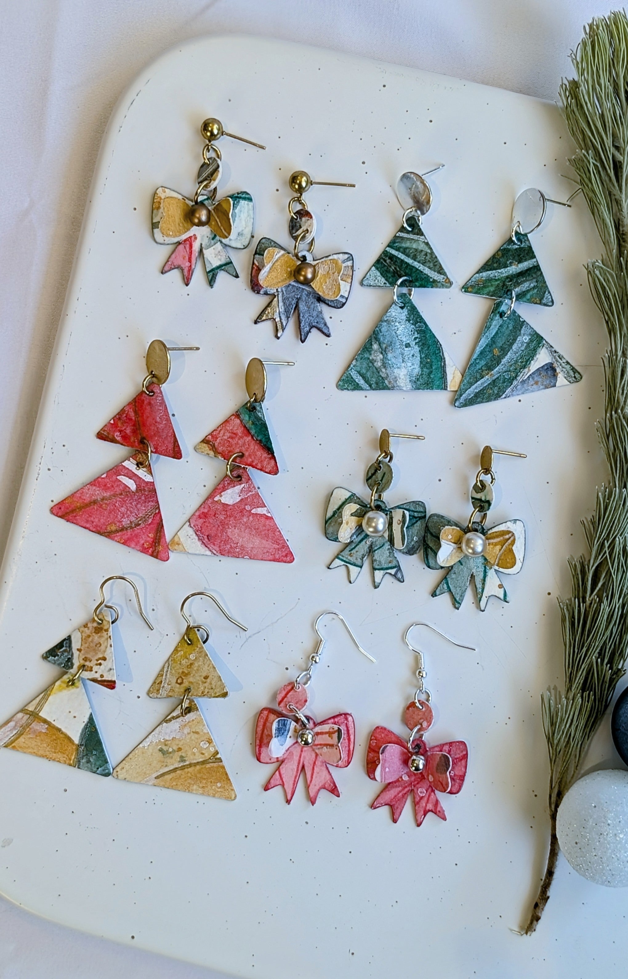 Christmas Tree Earrings – Hand-Painted Sustainable Paper Jewellery