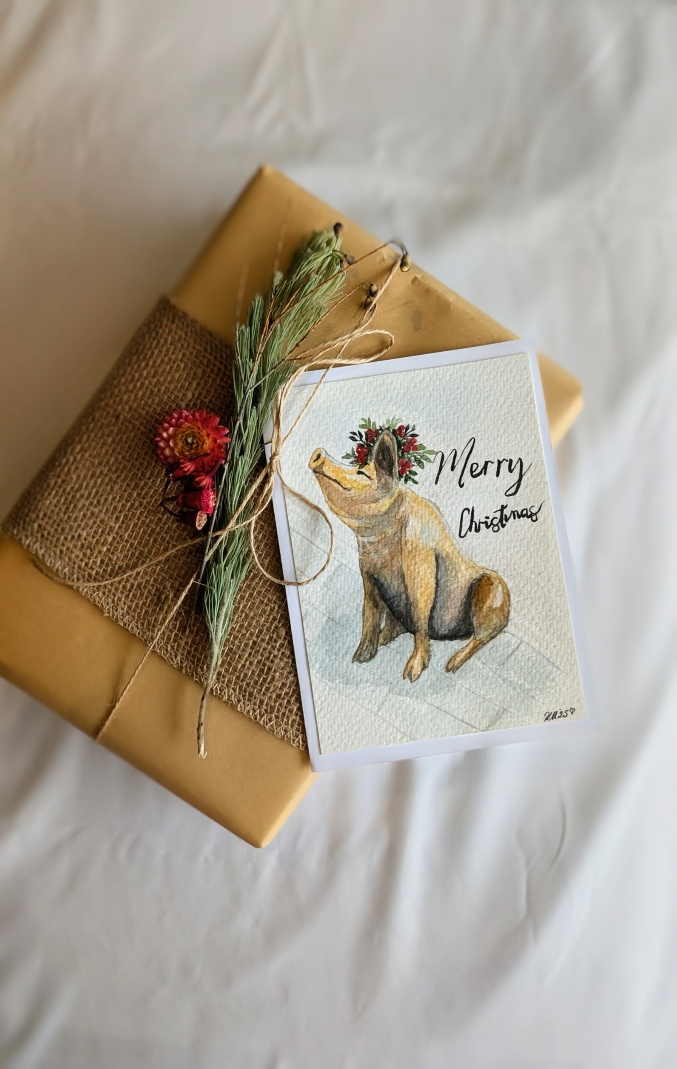 Horatio the Pig – Original Hand-Painted Adelaide Christmas Card