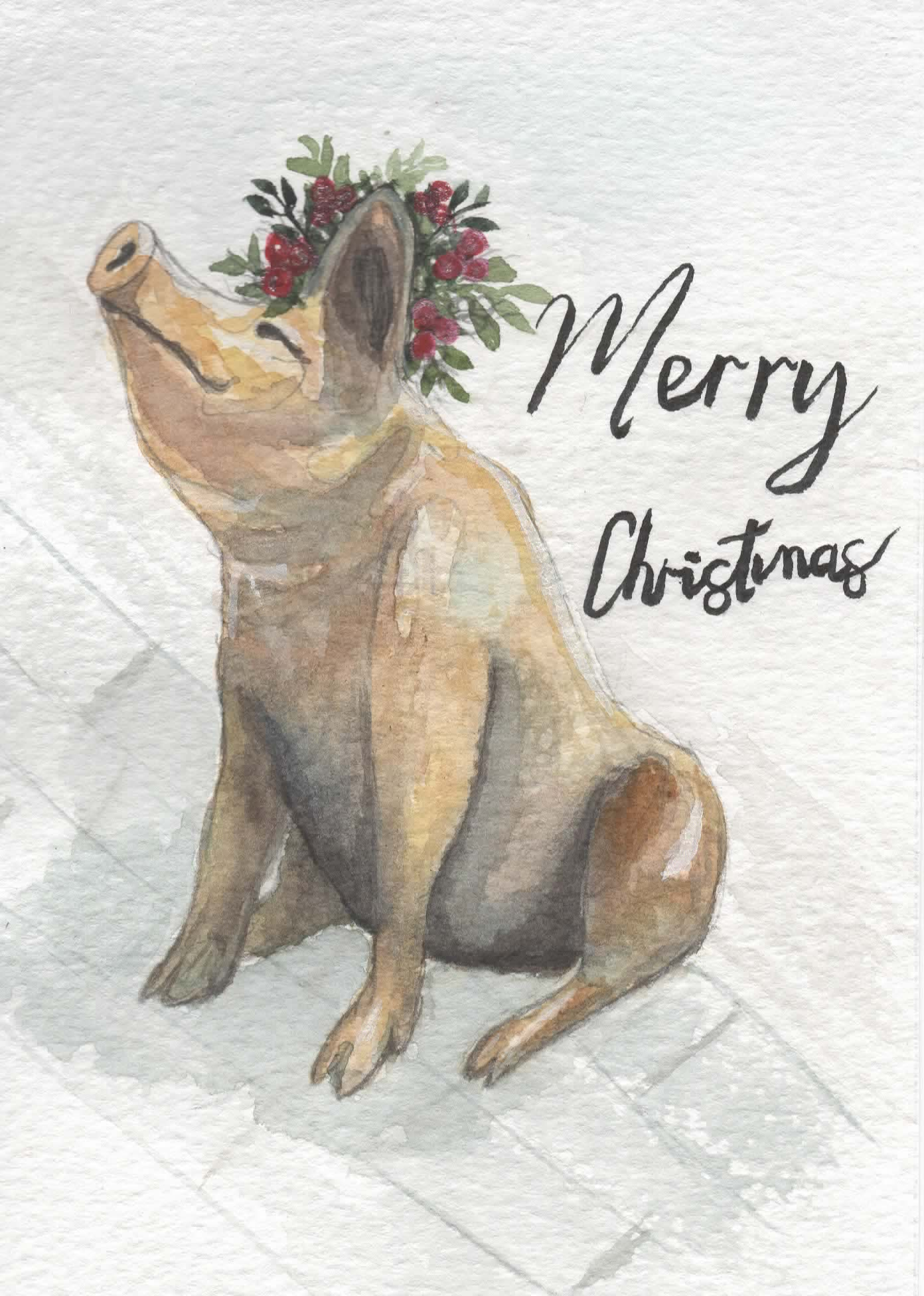 Horatio the Pig – Original Hand-Painted Adelaide Christmas Card