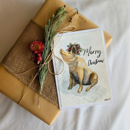 Horatio the Pig – Original Hand-Painted Adelaide Christmas Card