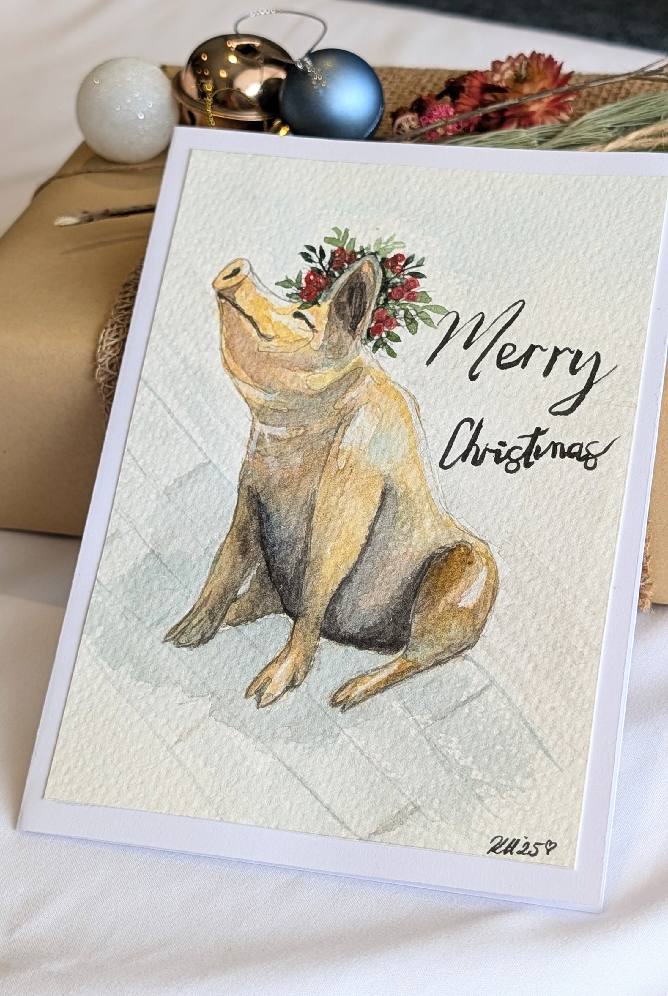 Horatio the Pig – Original Hand-Painted Adelaide Christmas Card