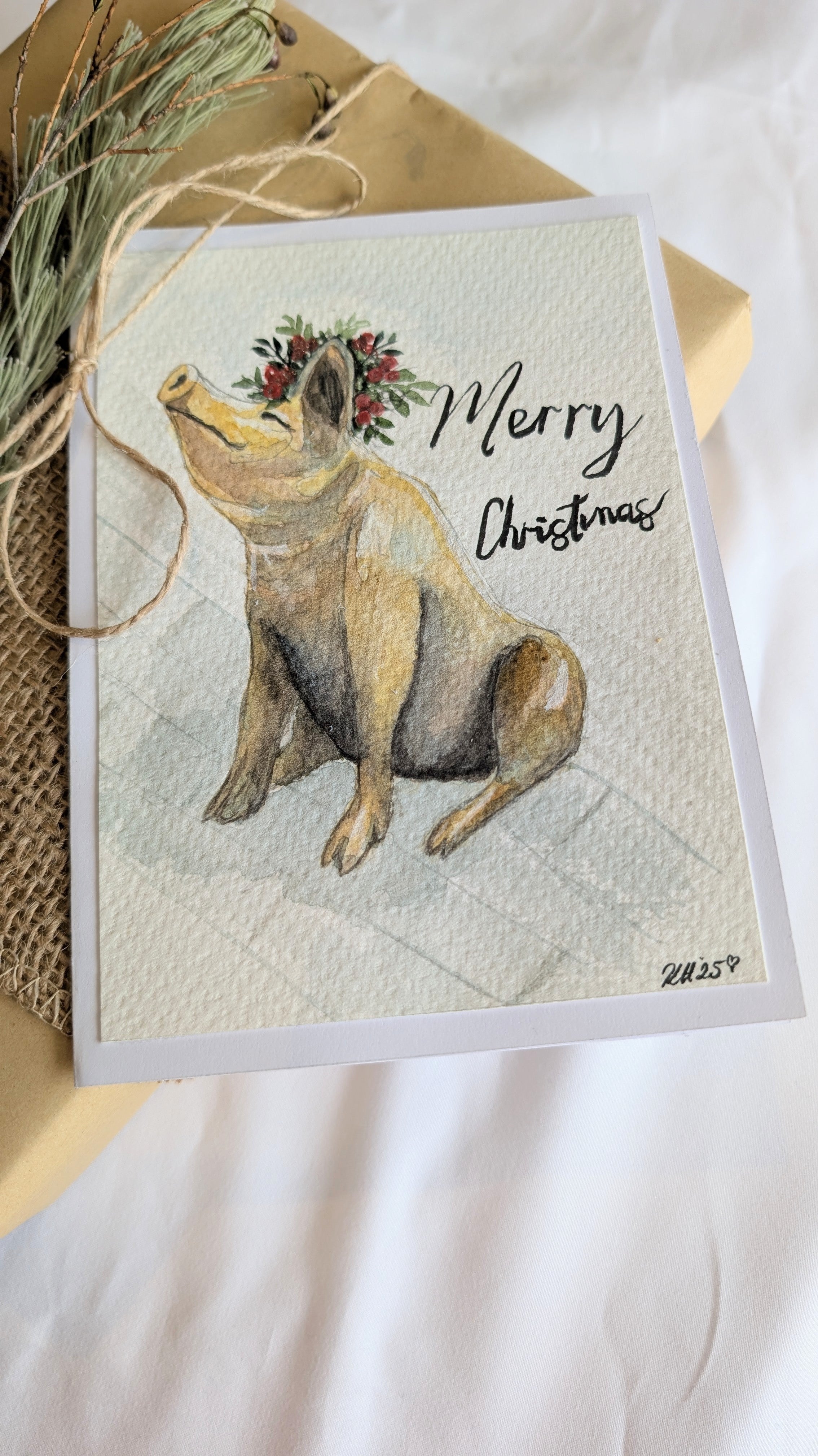 Horatio the Pig – Original Hand-Painted Adelaide Christmas Card