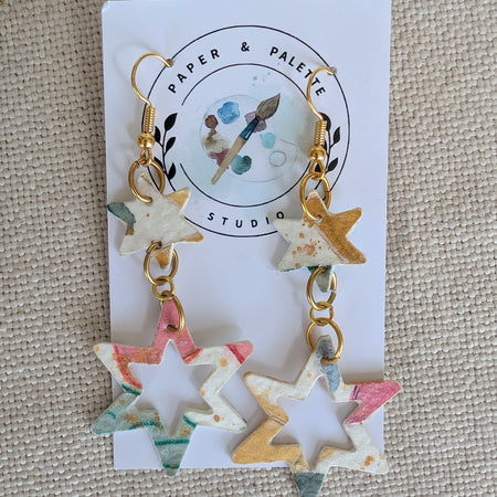 Hand Painted Christmas Star Paper Earrings Lightweight and Sustainable