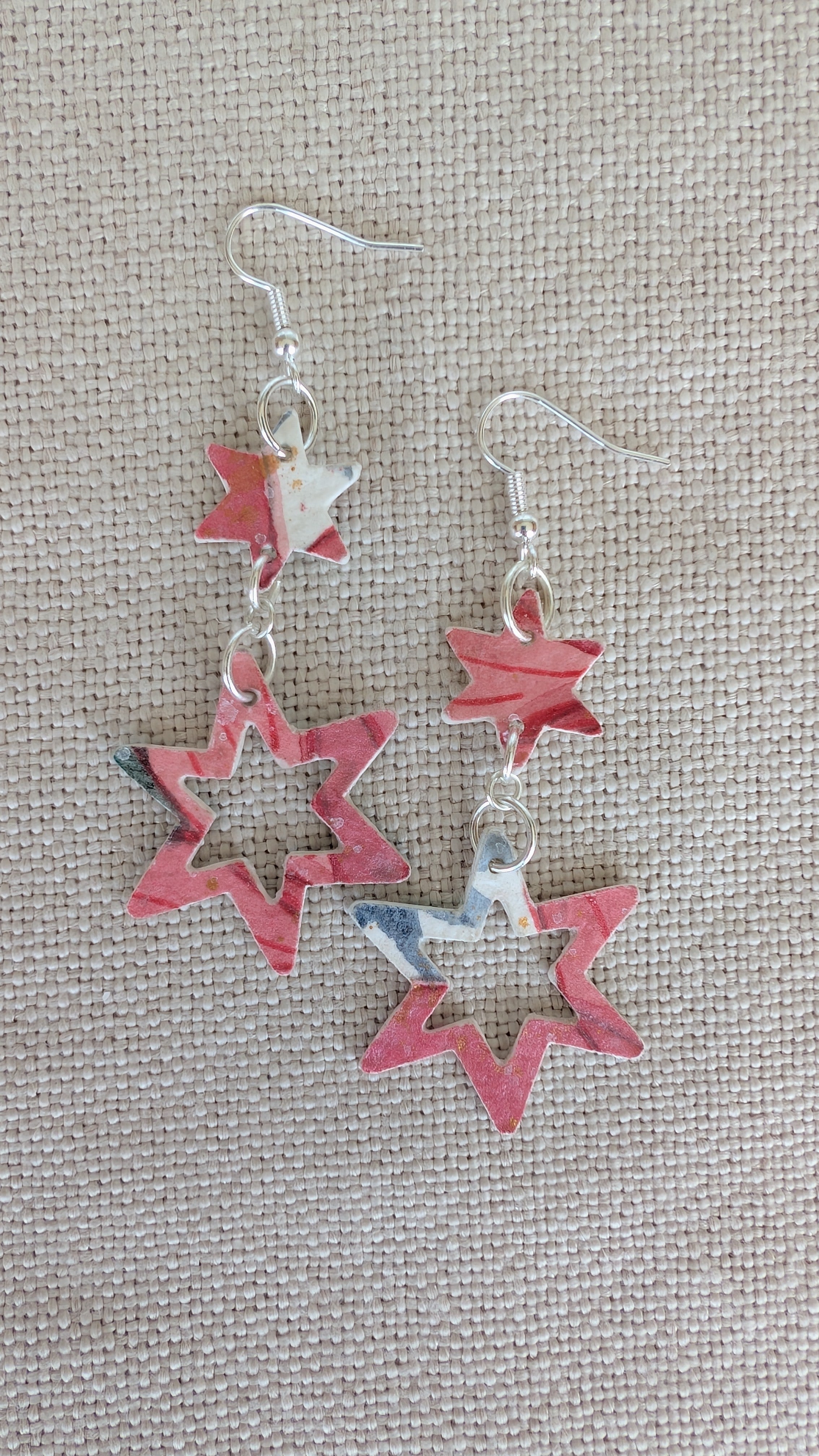 Hand Painted Christmas Star Paper Earrings Lightweight and Sustainable