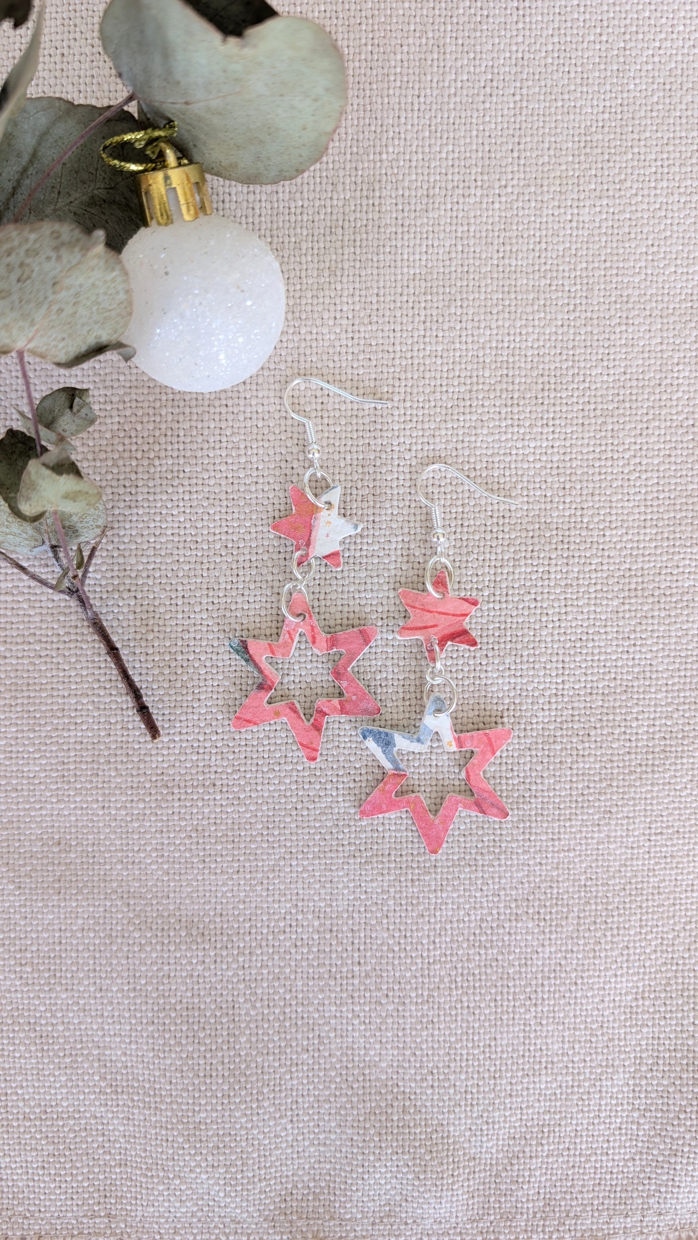 Hand Painted Christmas Star Paper Earrings Lightweight and Sustainable