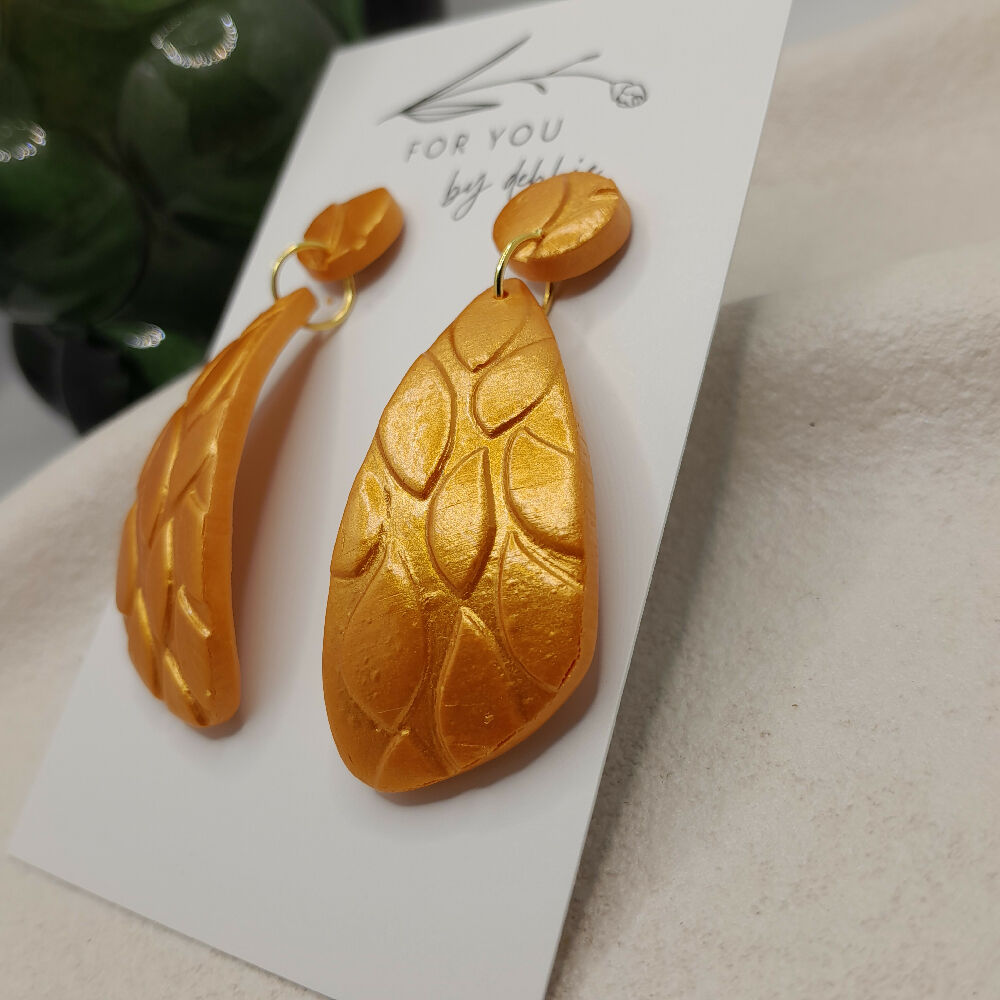 Metallic gold domed polymer clay earrings- hypoallergenic