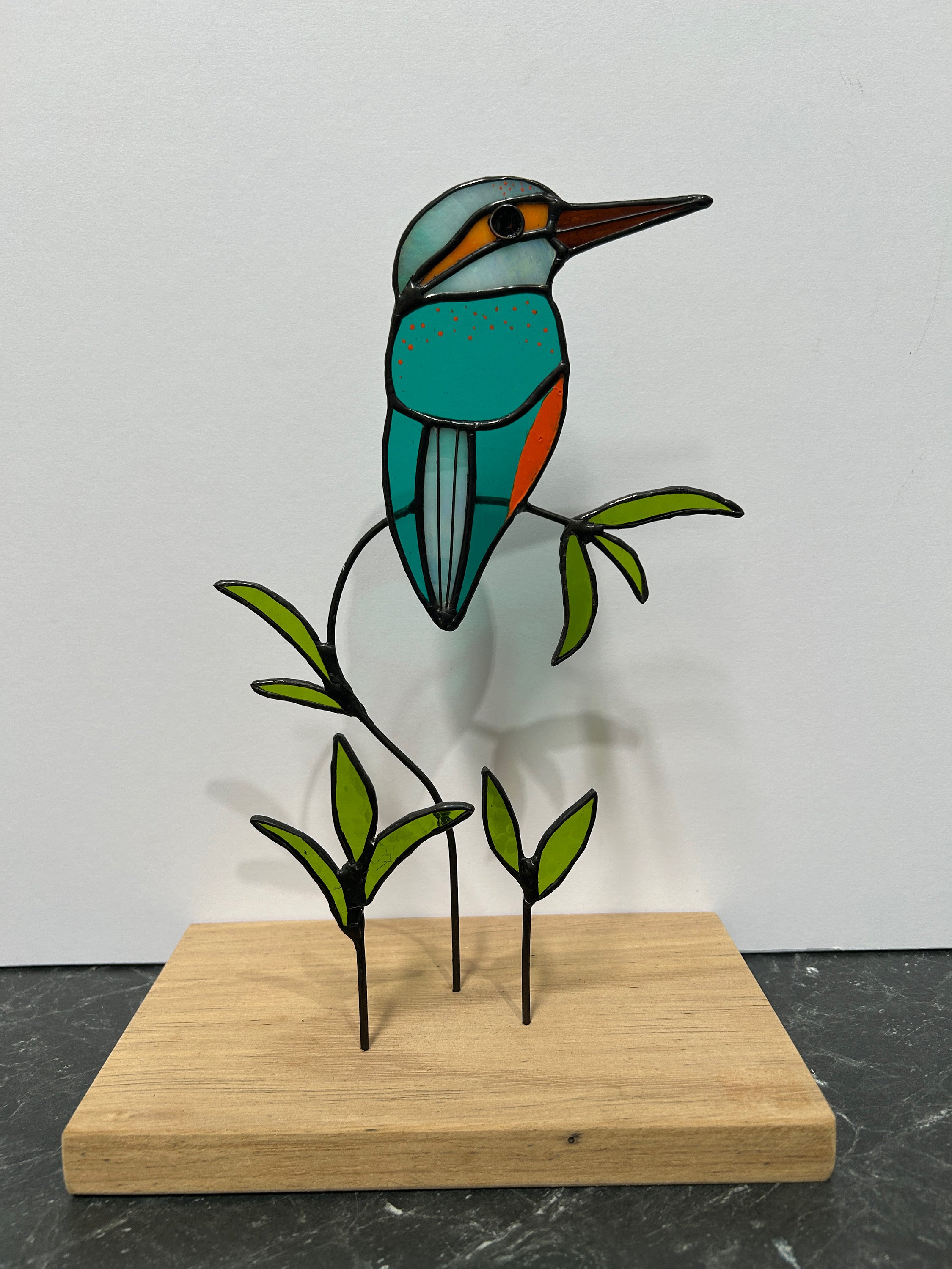 Stained Glass Kingfisher on Australian Timber Block (1)