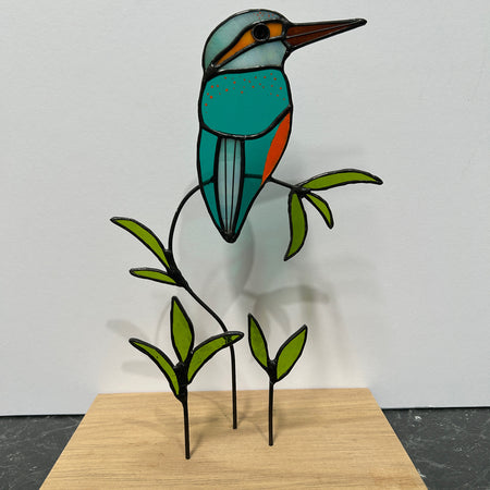 Stained Glass Kingfisher on Australian Timber Block (1)