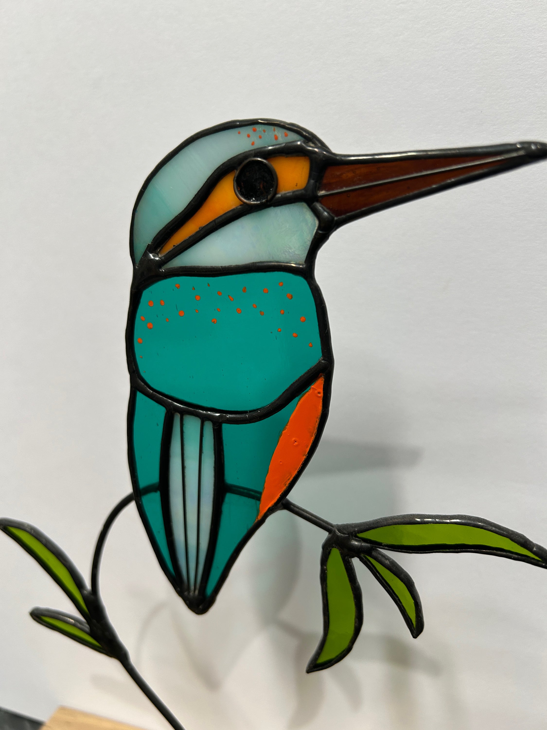 Stained Glass Kingfisher on Australian Timber Block (1)