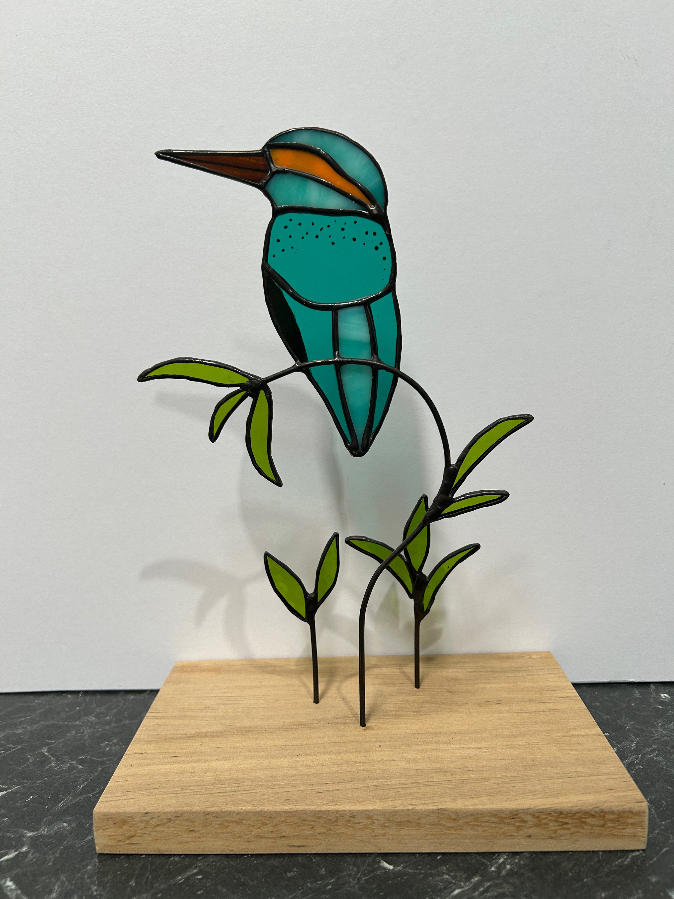 Stained Glass Kingfisher on Australian Timber Block (1)