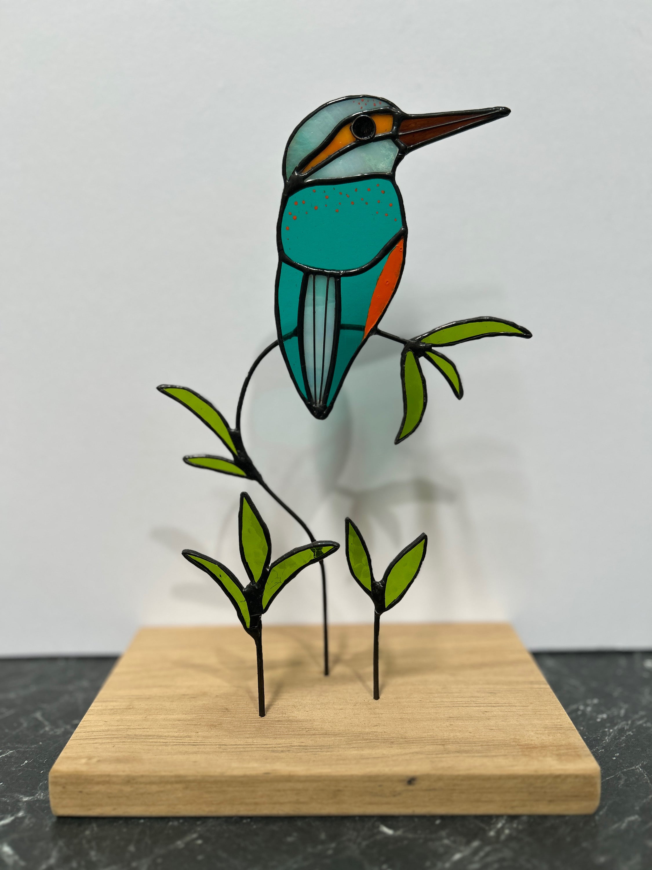 Stained Glass Kingfisher on Australian Timber Block (1)