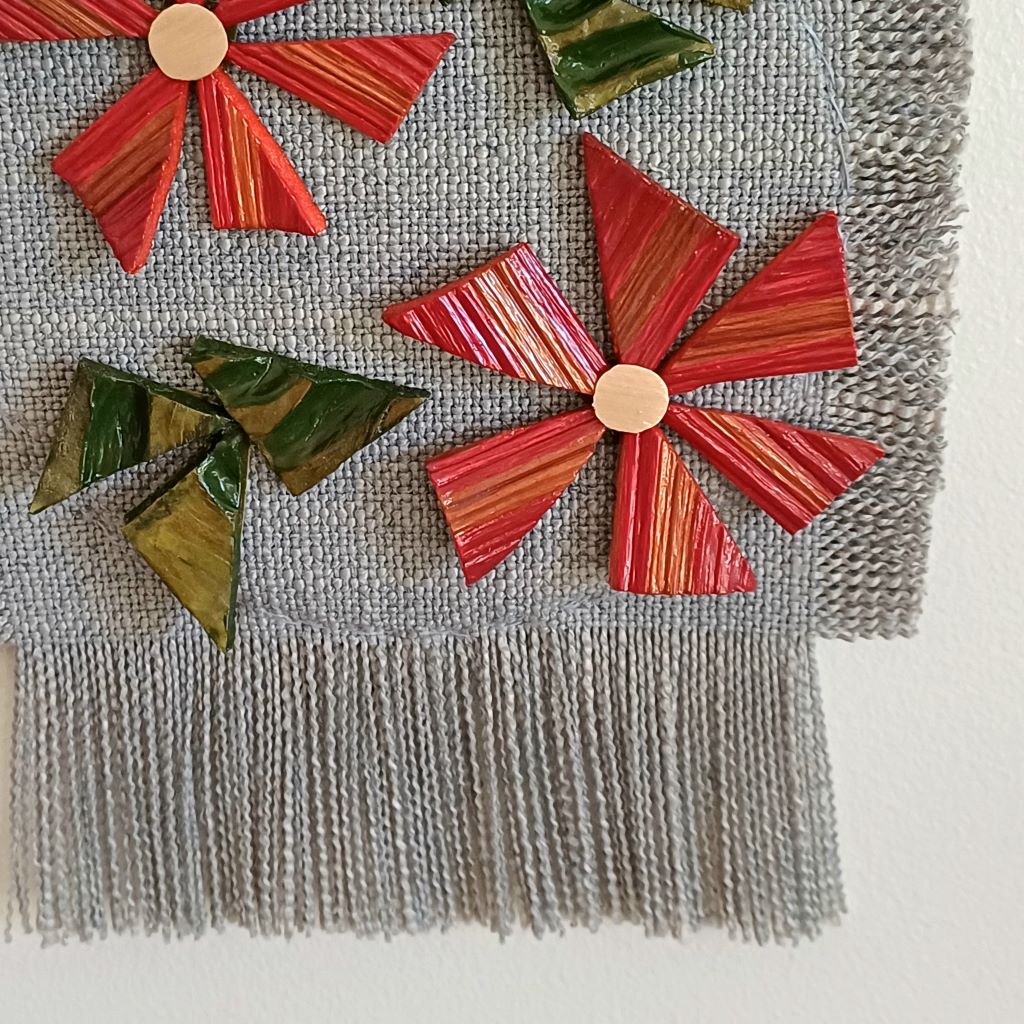 Red Flowers Handcrafted Palm Leaf Wall Decoration