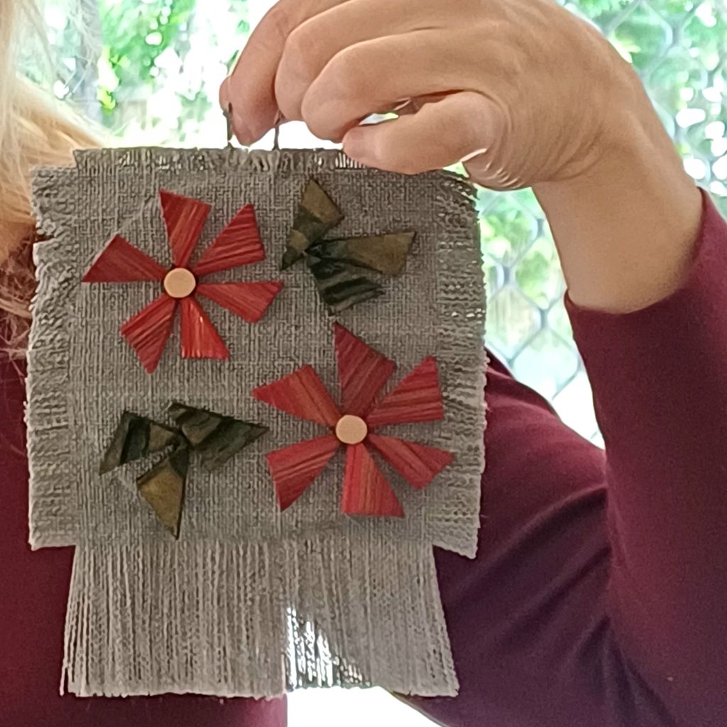Red Flowers Handcrafted Palm Leaf Wall Decoration