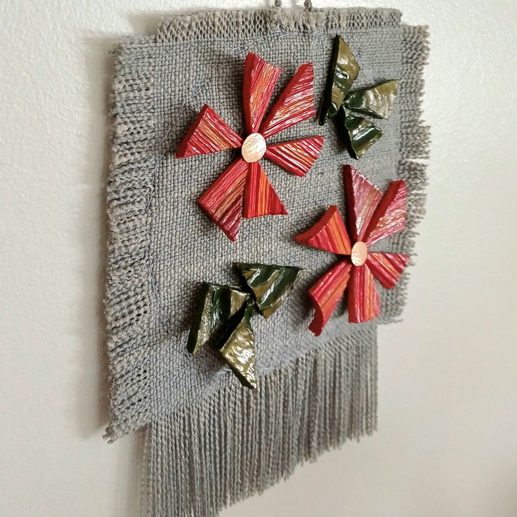 Red Flowers Handcrafted Palm Leaf Wall Decoration