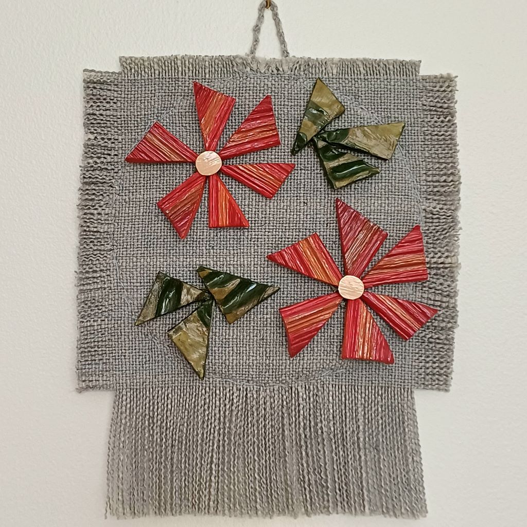 Red Flowers Handcrafted Palm Leaf Wall Decoration