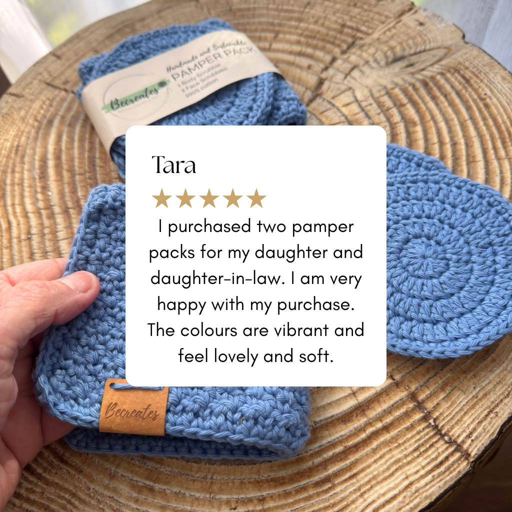 Handmade Pamper Pack | Crochet Body & Face Scrubbie set | Dusty Blue