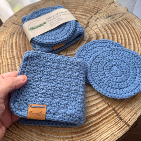 Handmade Pamper Pack | Crochet Body & Face Scrubbie set | Dusty Blue