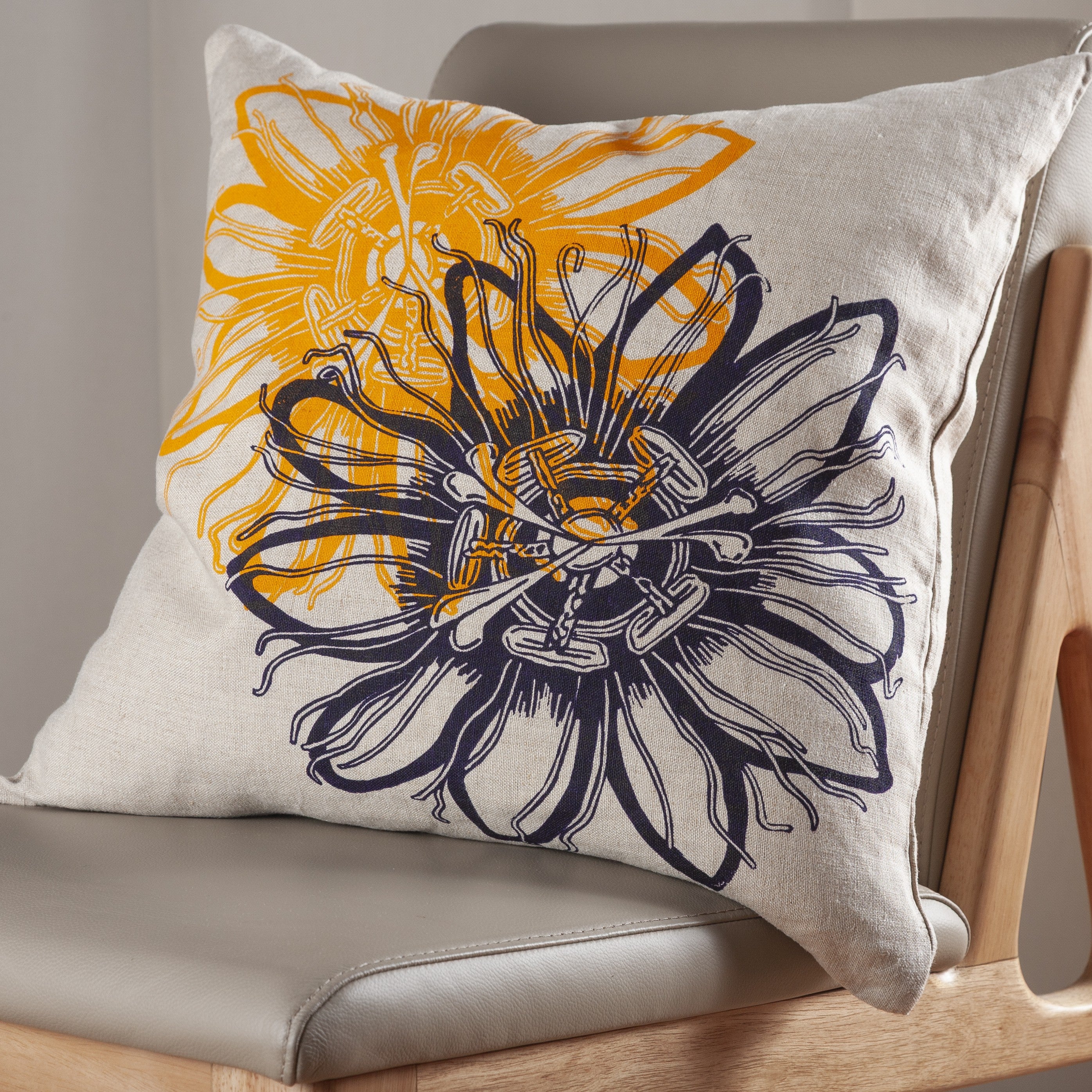 Hand screen printed Linen cushion covers-Passionflower