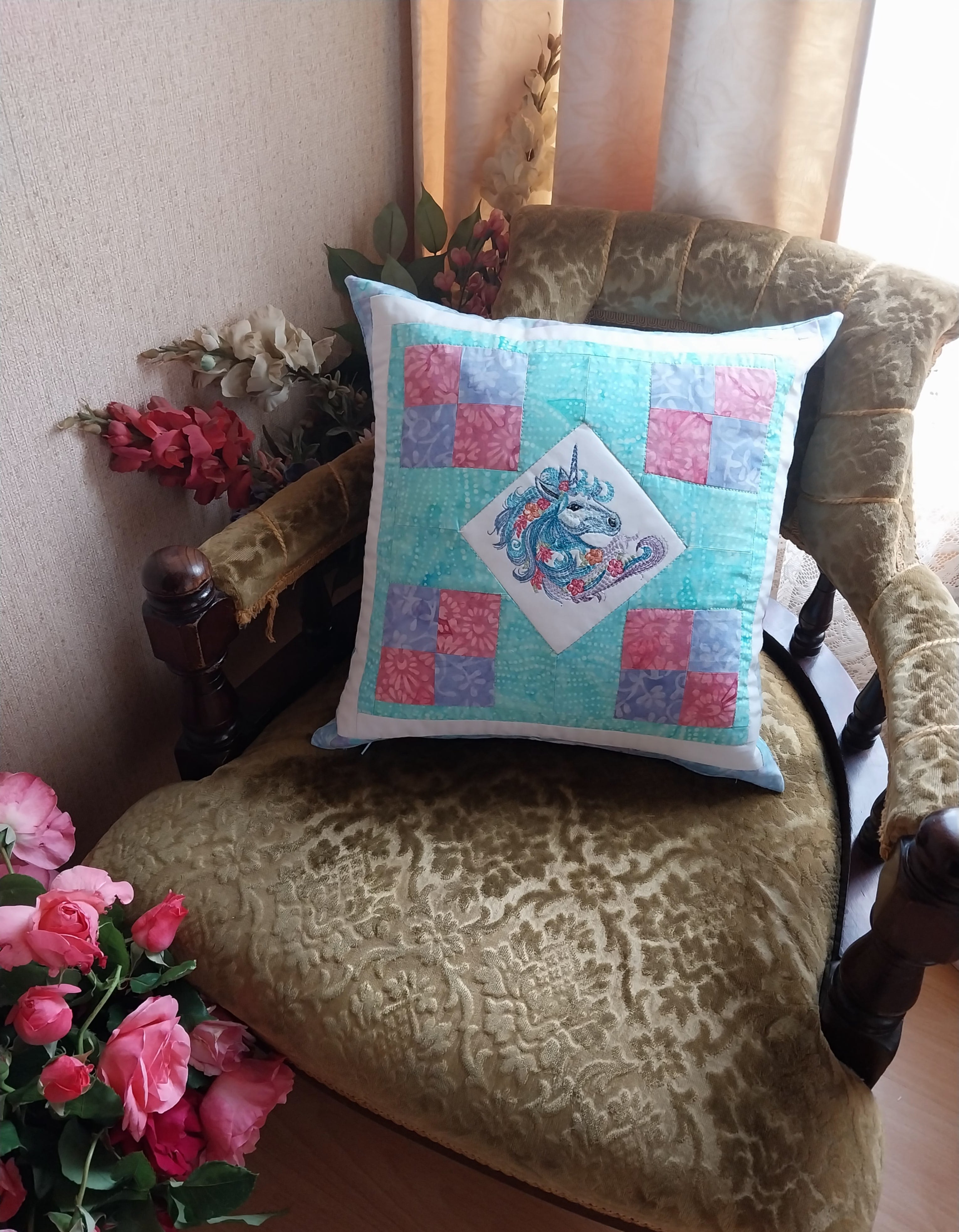 Unicorn Patchwork Cushion Cover