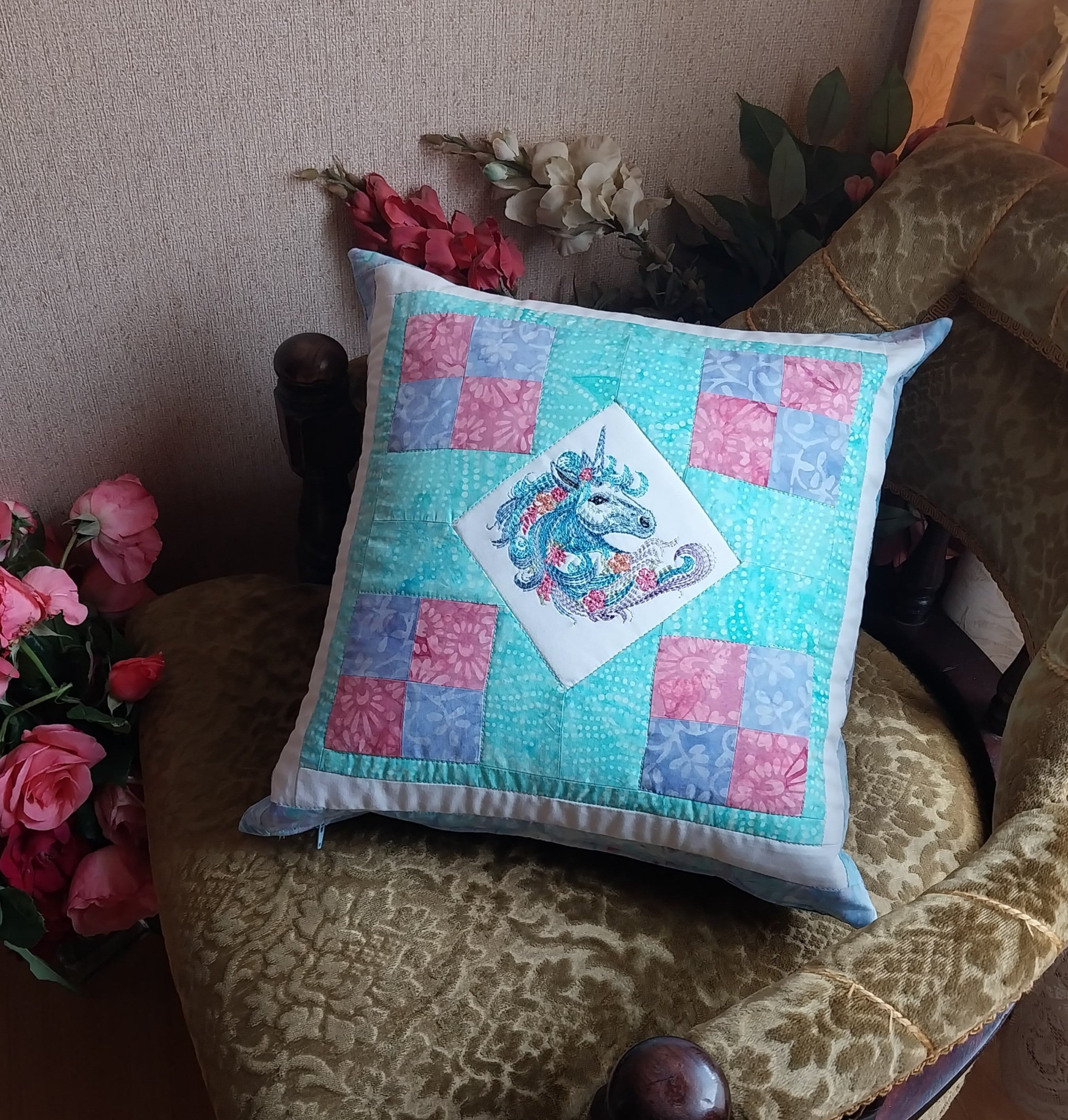Unicorn Patchwork Cushion Cover