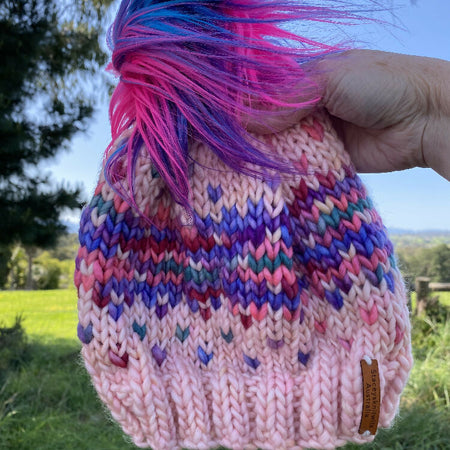 Pink Beanie, Pink Merino Pompom Beanie