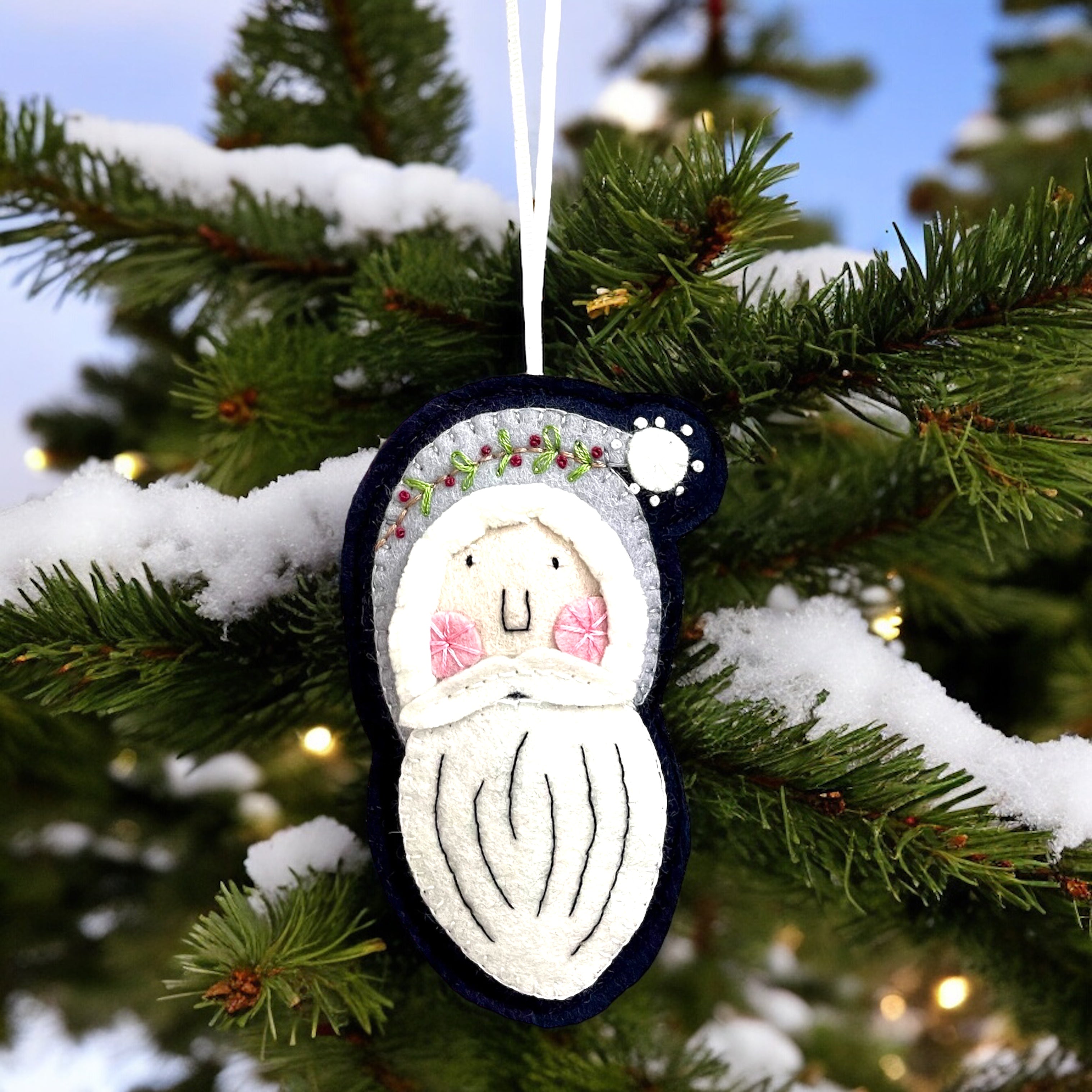 Handmade Folk Art Felt Santa Christmas Ornament