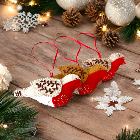 Handmade Embroidered Christmas Robin Ornament