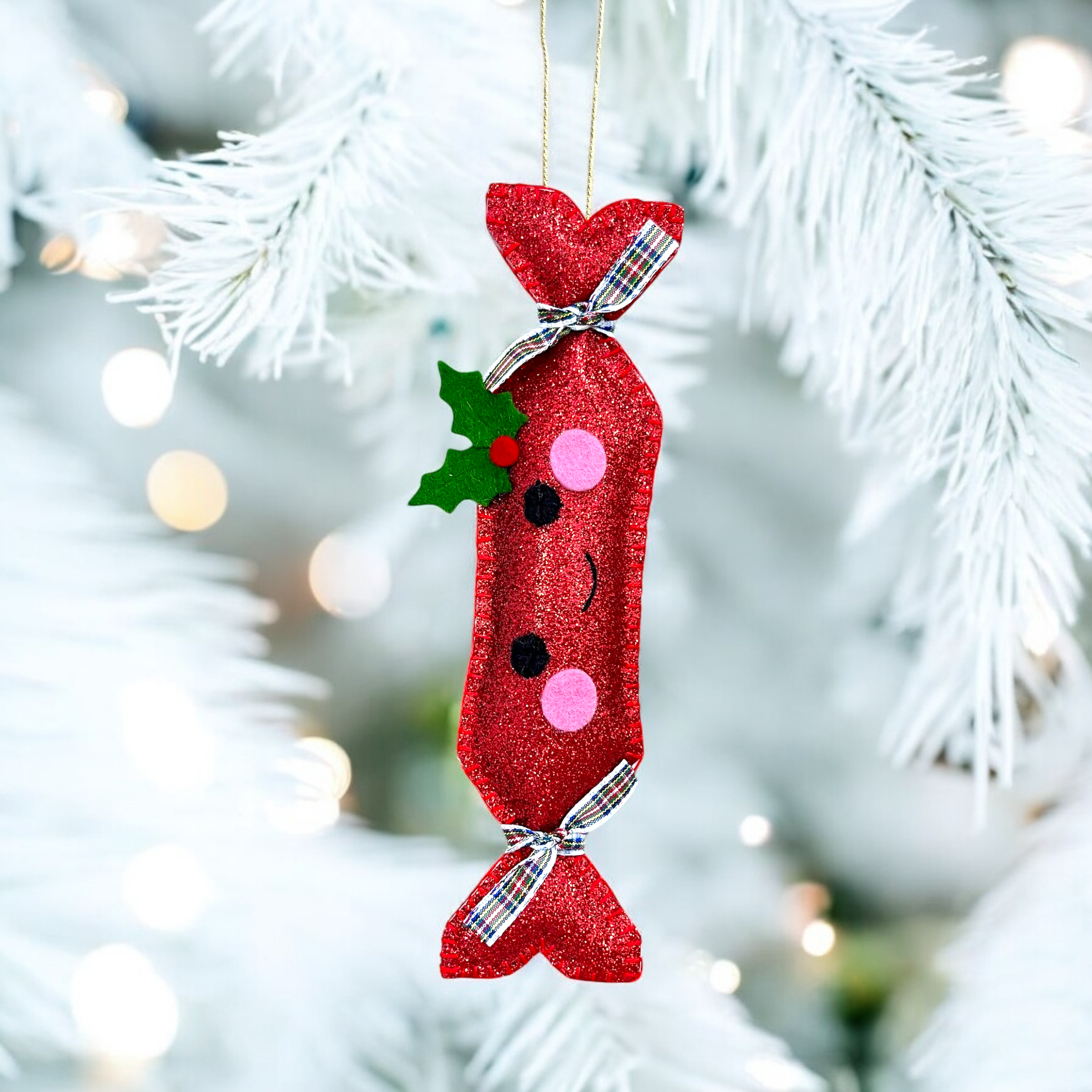 Handmade Sparkly Red Bon Bon Christmas Ornament
