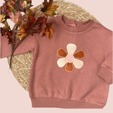 Sizes 00-2 - Appliqued Fleecy Jumper - Retro Flower - Sweater