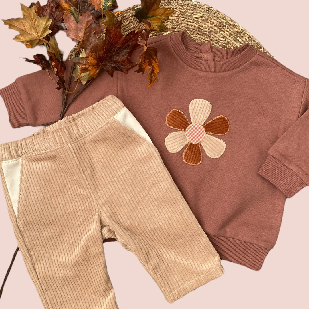 Sizes 00-2 - Appliqued Fleecy Jumper - Retro Flower - Sweater