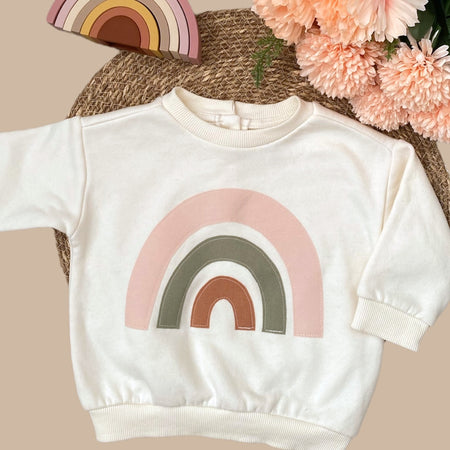 Sizes 00-2 - Appliqued Fleecy Jumper - Rainbow - Pink - Sweater