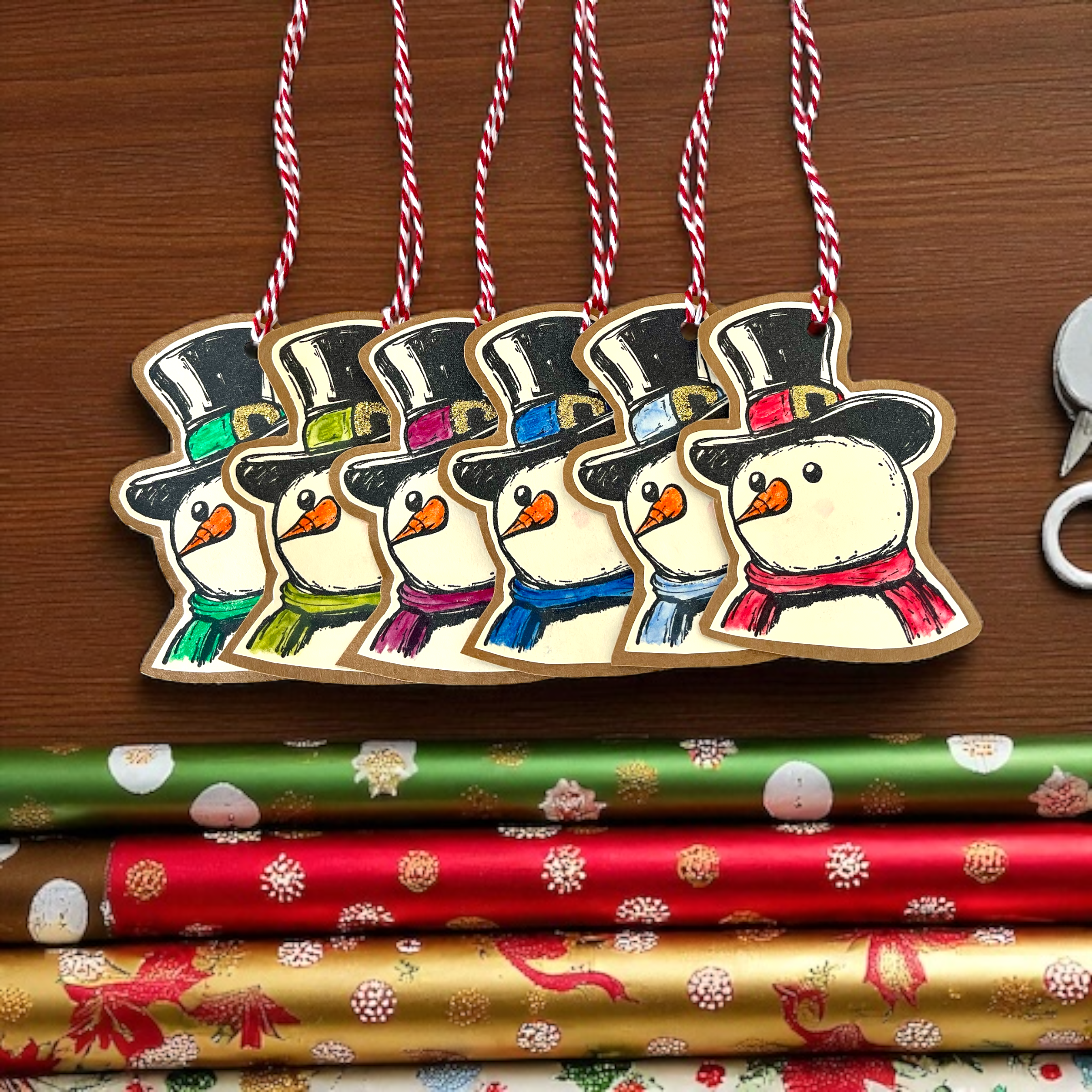 Hand painted Vintage Style Snowmen Gift Tags