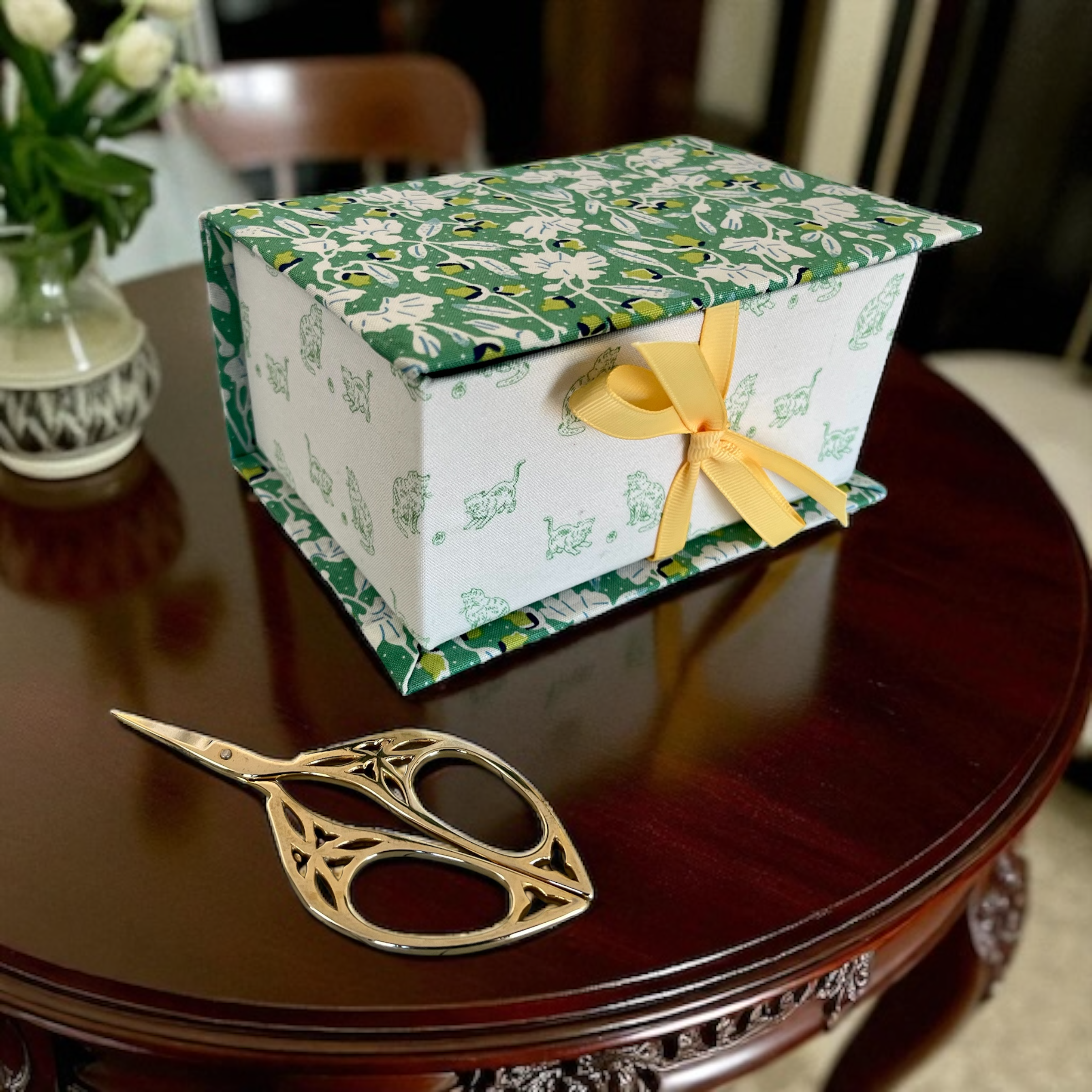 Floral Fabric Covered Storage or Sewing Box