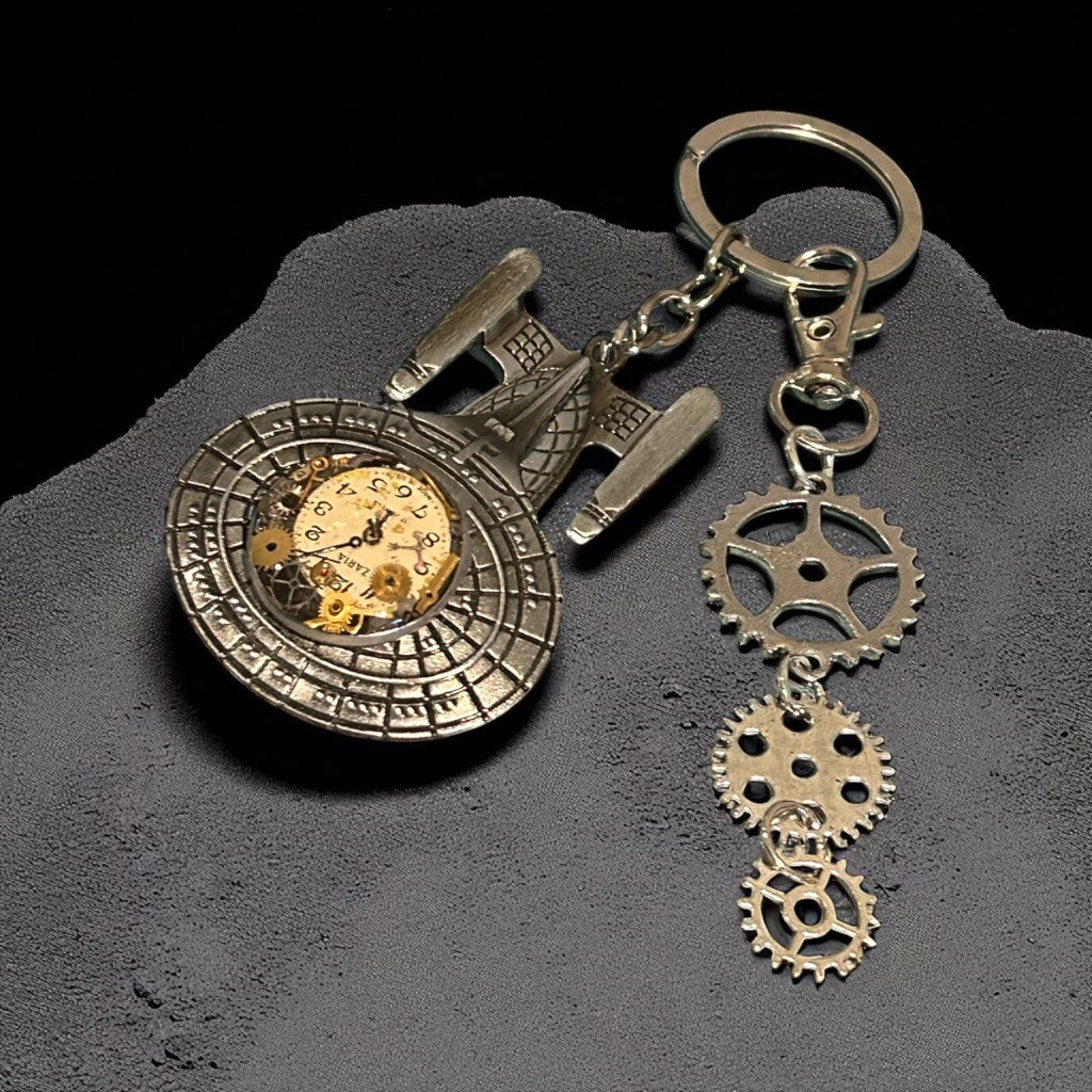 Handmade Steampunk Starship watch parts keyrings