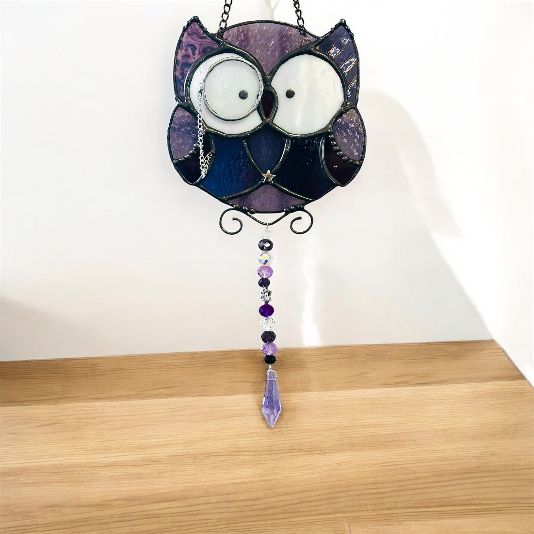 Purple stained glass owl