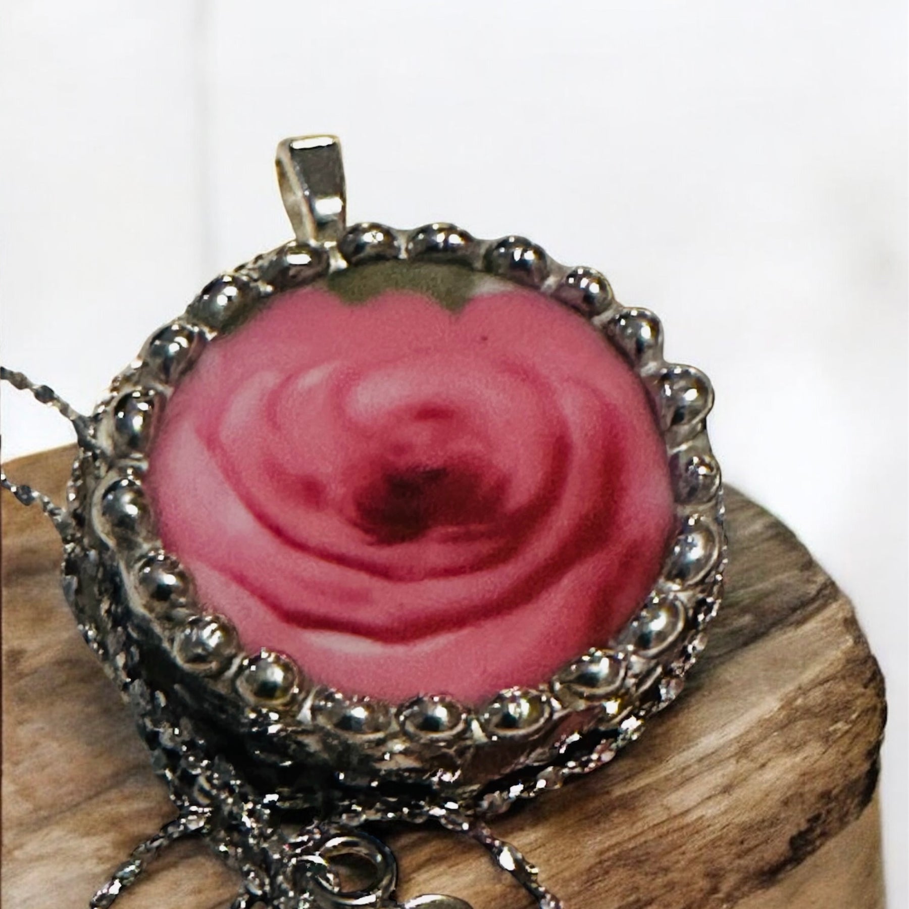 Rose reclaimed ceramic plate pendant