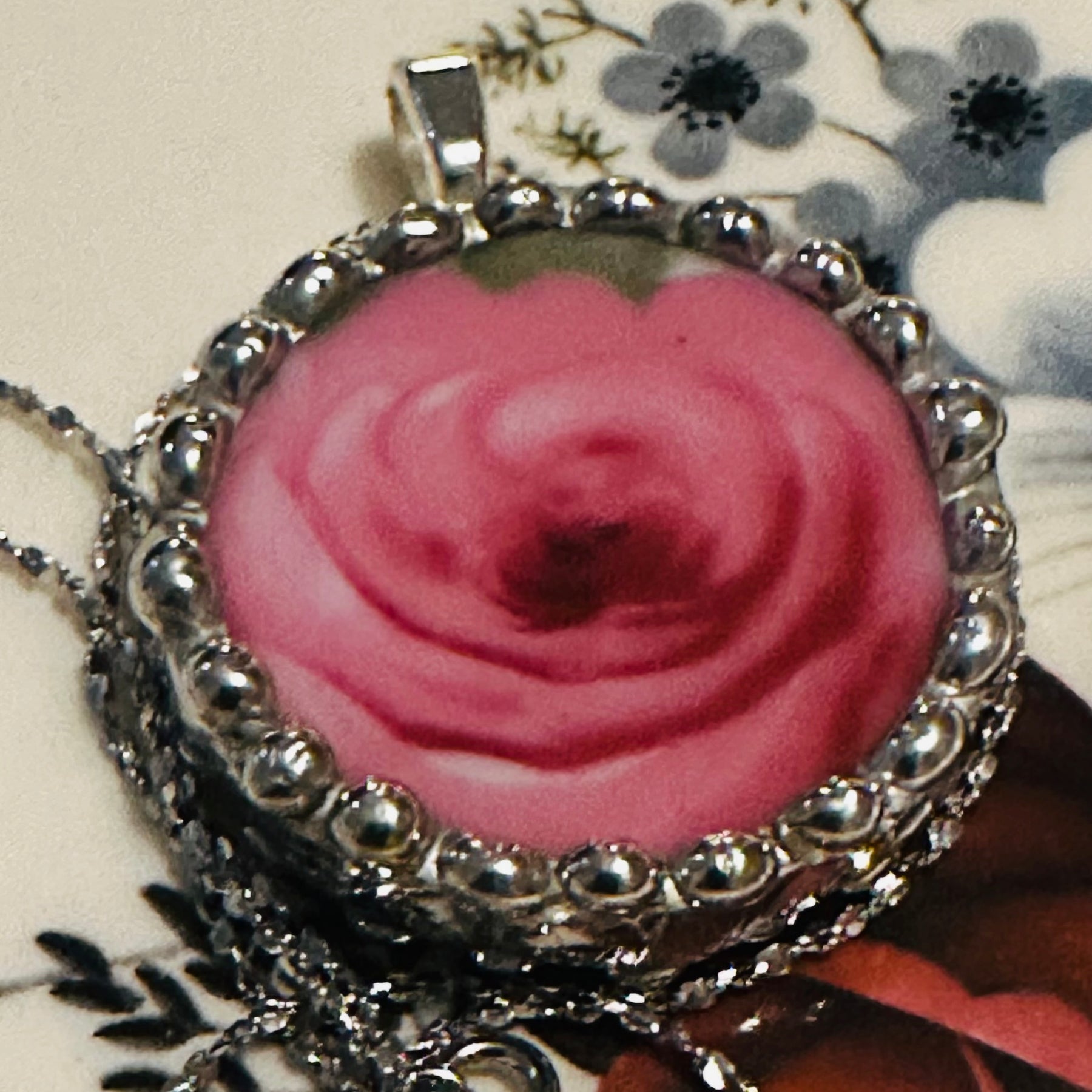 Rose reclaimed ceramic plate pendant