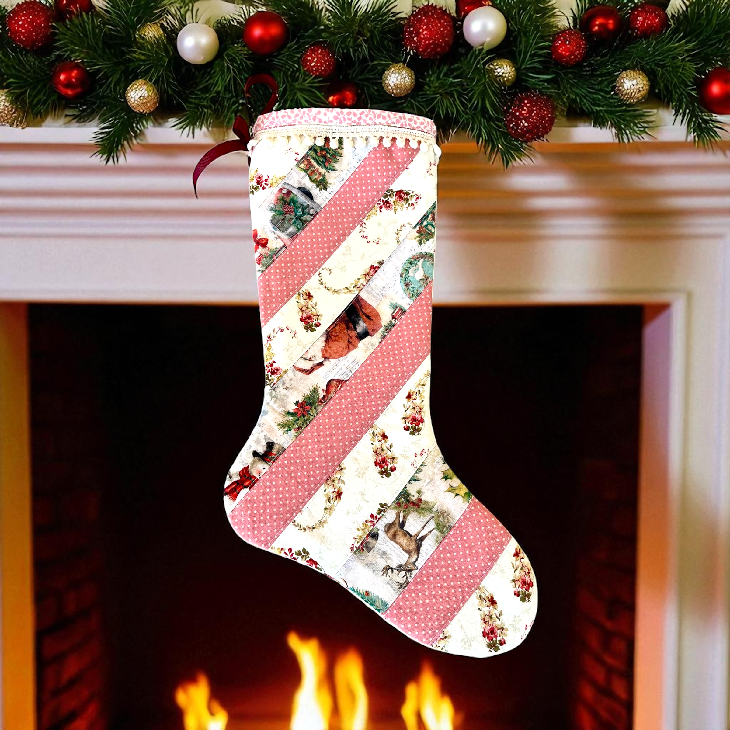 Vintage Christmas Handmade Quilted Stocking