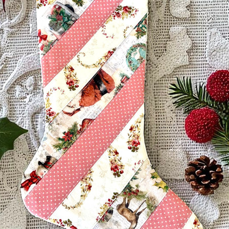 Vintage Christmas Handmade Quilted Stocking