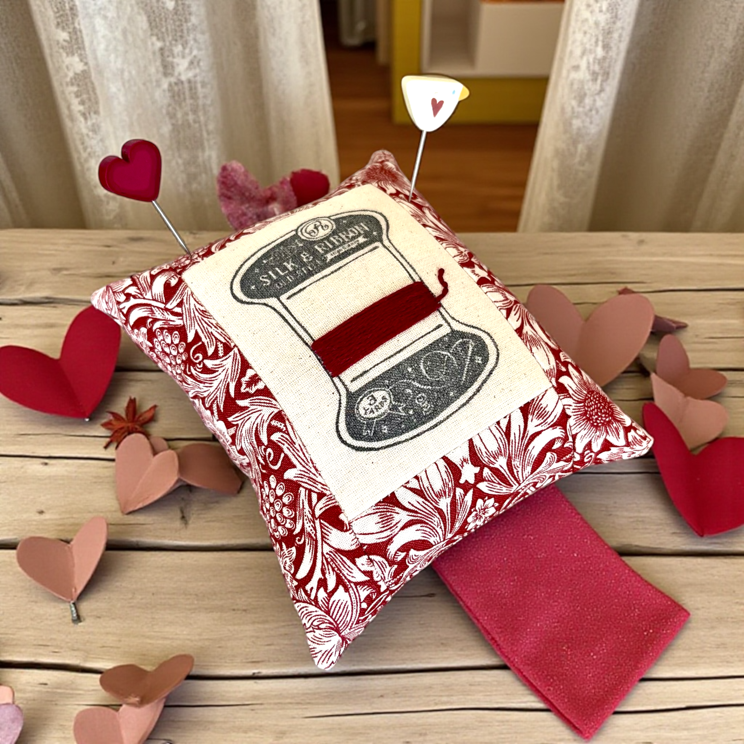 Handmade William Morris Fabric Sewing Spool Pincushion