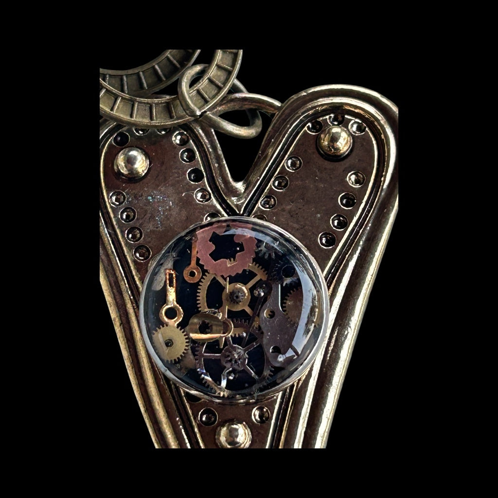 Steampunk watch parts golden heart keyring