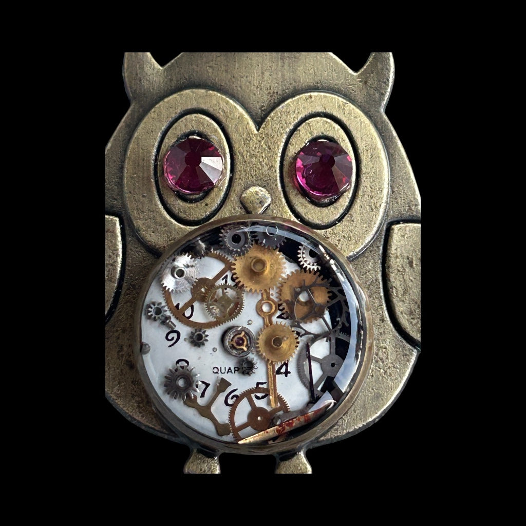 Steampunk watch parts owl keyring