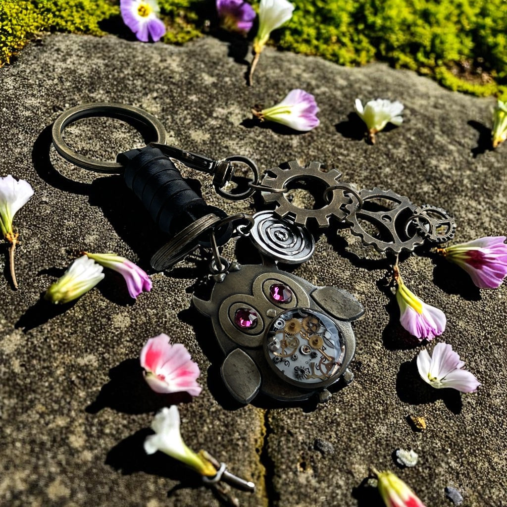 Steampunk watch parts owl keyring